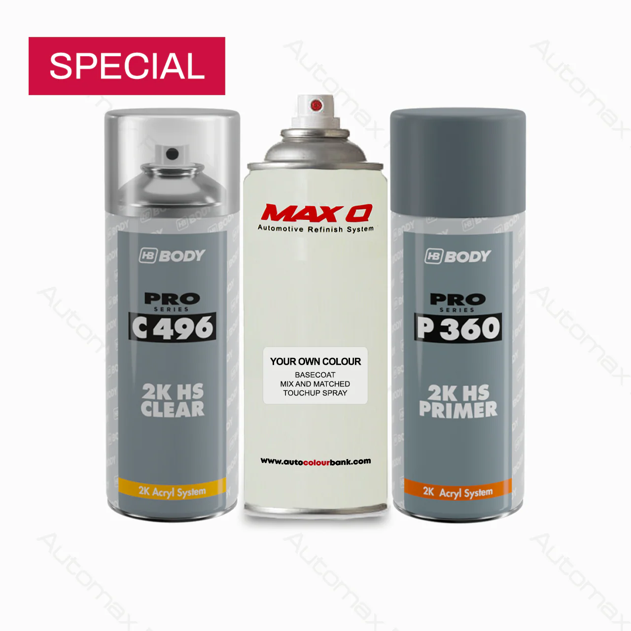 Automotive Refinish Spray Can Kit – Primer, Colour & Clearcoat