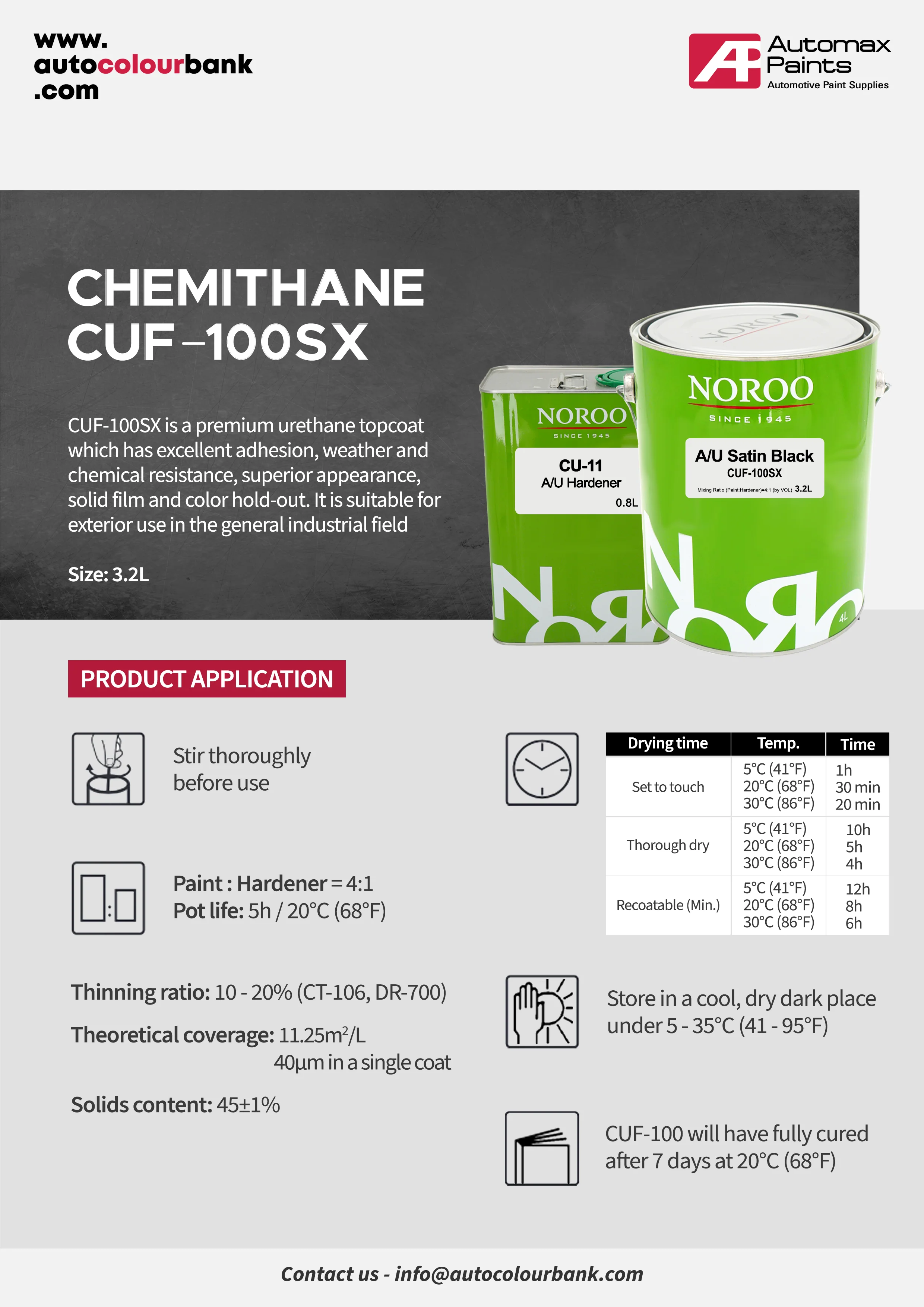 Noroo CHEMITHANE 2K SATIN BLACK KIT (4L) - Image 2